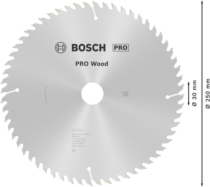 BOSCH HM-Kreissägeblatt Optiline Wood 250x3, 2/2, 2x30 60 Zähne WZ Produktbild img5 L