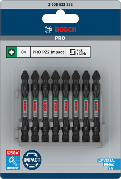 PRO Impact Schrauberbit mit Doppelklingen und Pick and Click, PZ2, 65&nbsp;mm, 8-tlg. Produktbild img2 L