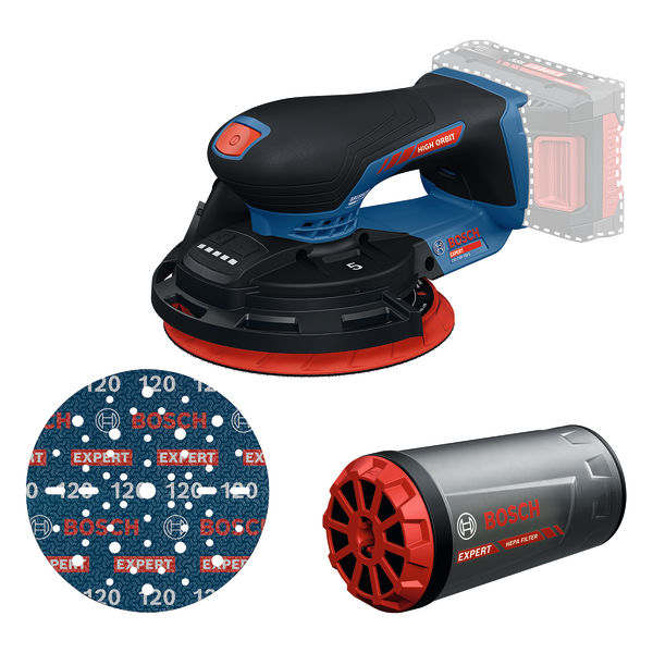 Akku-Exzenterschleifer EXEX 18V-150-5 solo Bosch Expert ohne Akku ohne Ladegerät Karton Produktbild img1 L