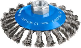 PRO Steel Longlife Kegelbürste, gezopfter Draht für kleine Winkelschleifer und M14-Gewinde