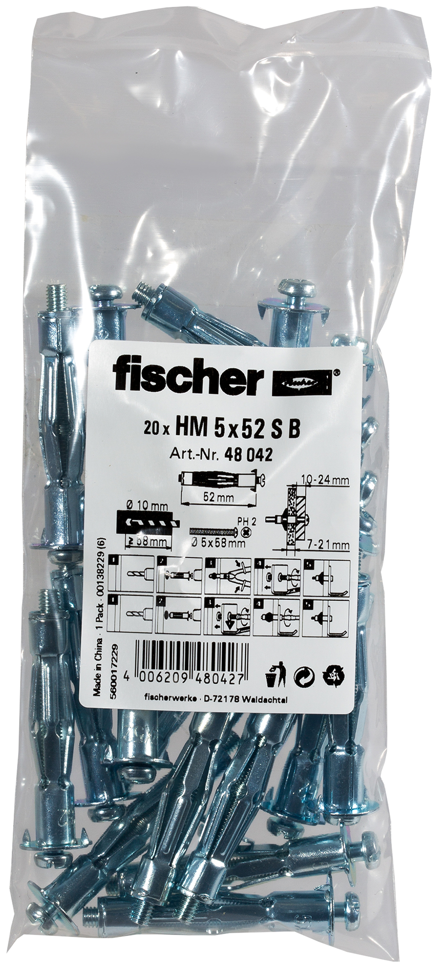 Hohlraum-Metalldübel HM 5x52 S B (20) Produktbild img1 L