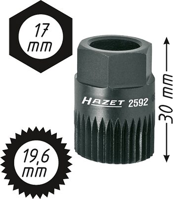 HAZET Keil(rippen)riemenscheibe-Adapter 2592 ∙ 17 mm Außen-Sechskant ∙ Vielzahn Profil ∙ SW 19,6 mm Produktbild img2 L