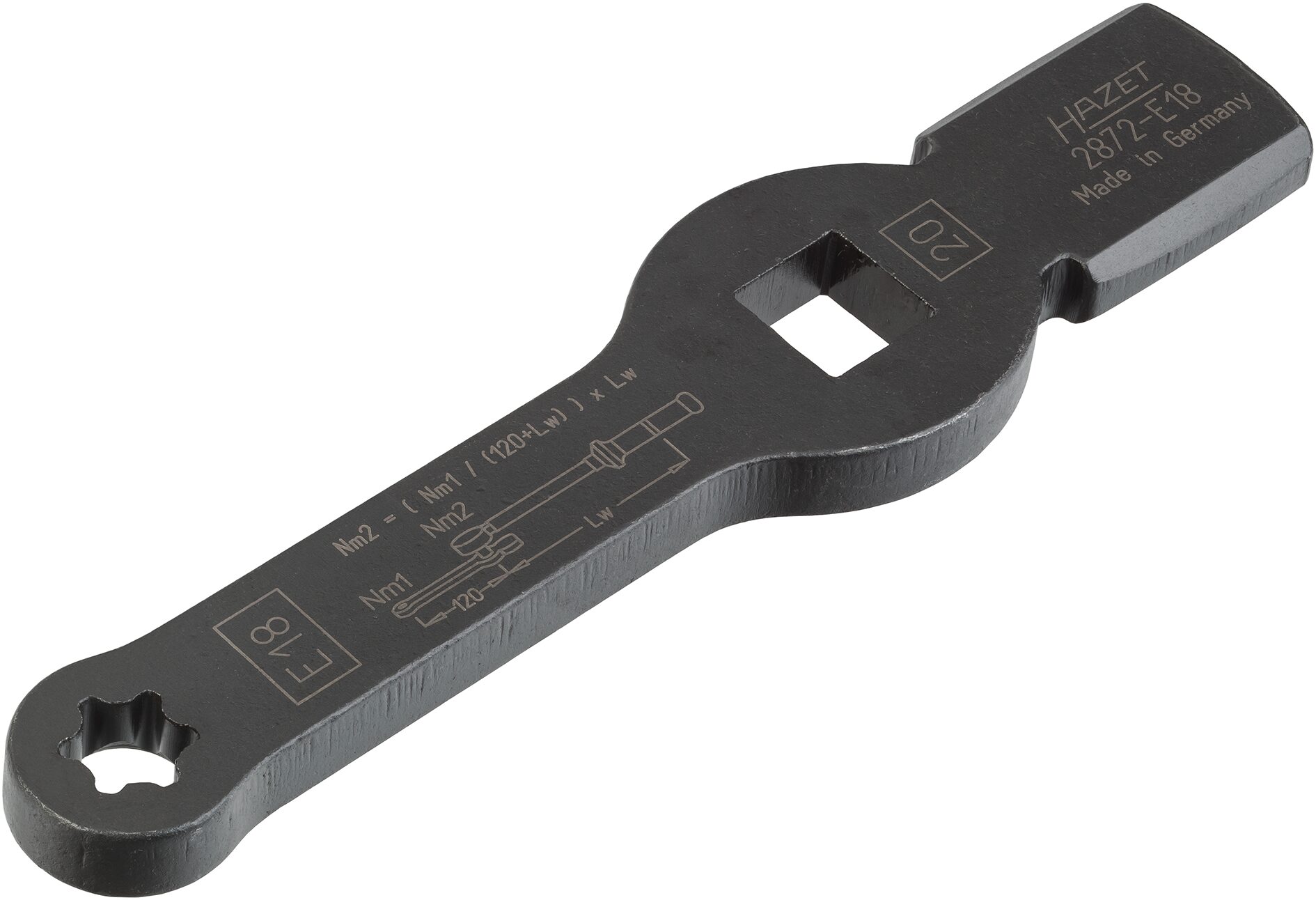HAZET Schlag-Ringschlüssel ∙ mit 2 Schlagflächen 2872-E18 ∙ 3/4 Zoll (20 mm) Vierkant hohl ∙ Außen TORX® Profil ∙ SW E18 Produktbild img5 L