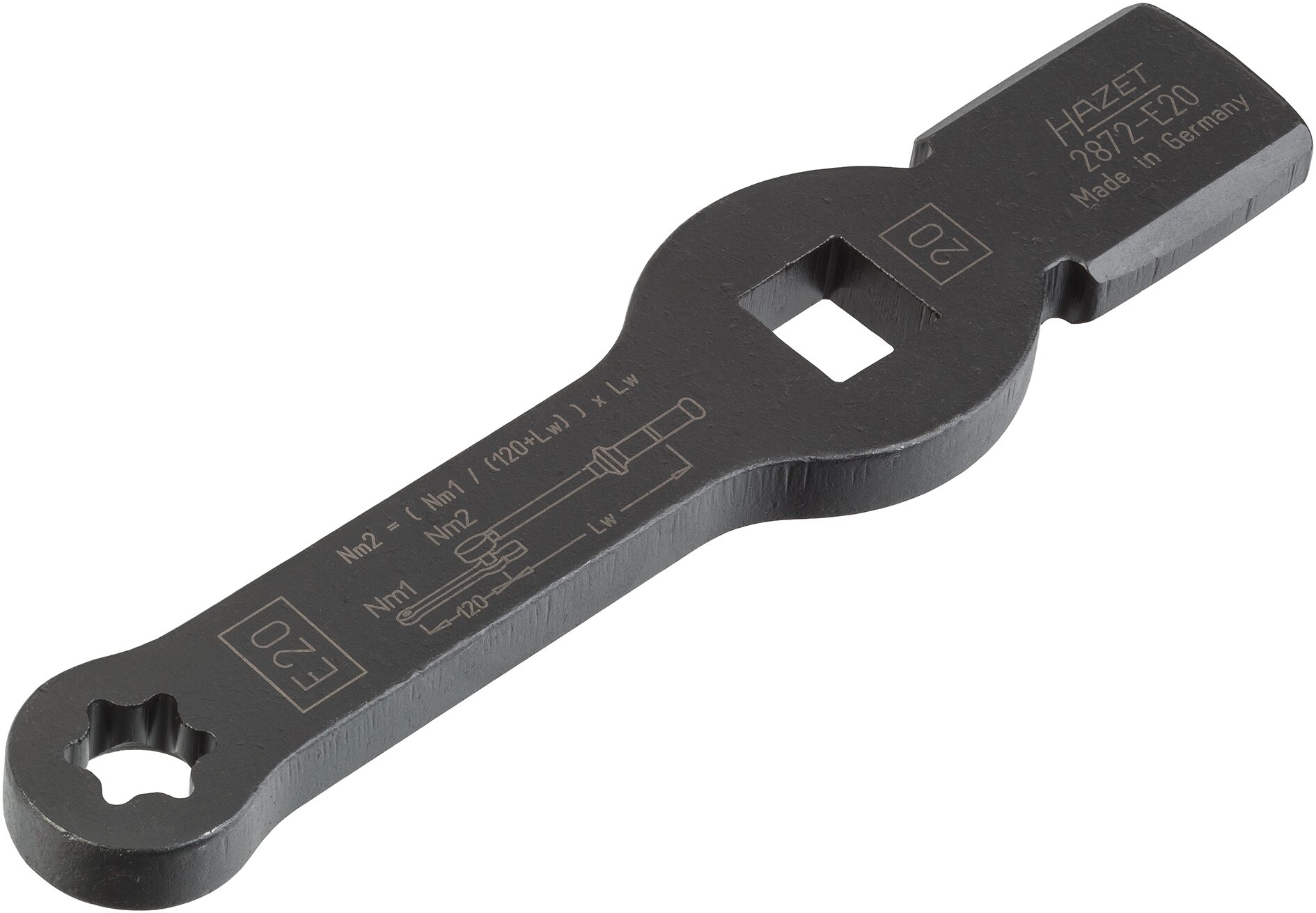 HAZET Schlag-Ringschlüssel ∙ mit 2 Schlagflächen 2872-E20 ∙ 3/4 Zoll (20 mm) Vierkant hohl ∙ Außen TORX® Profil ∙ SW E20 Produktbild img5 L