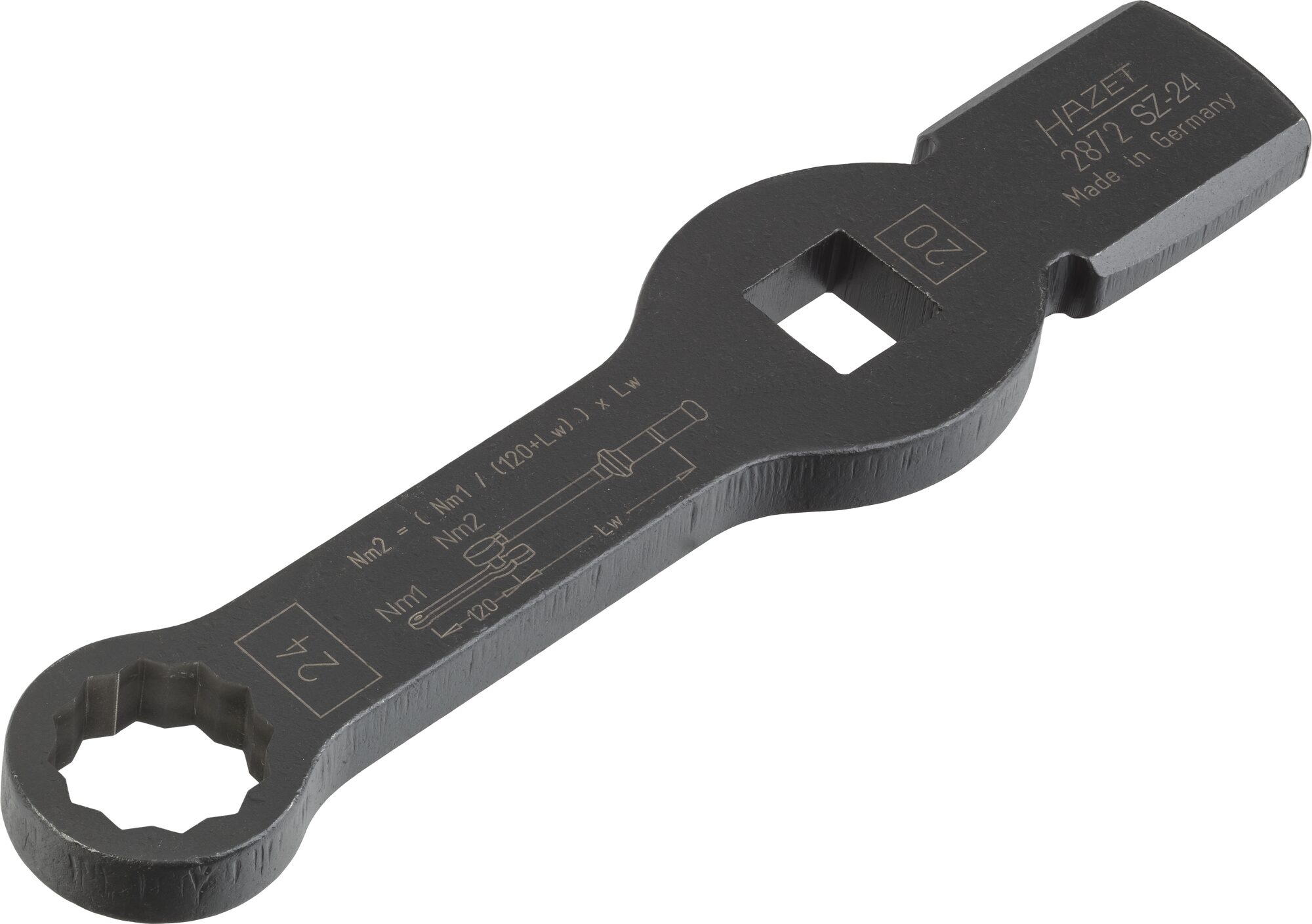 HAZET Schlag-Ringschlüssel ∙ mit 2 Schlagflächen 2872SZ-24 ∙ 3/4 Zoll (20 mm) Vierkant hohl ∙ Außen Doppelsechskant Profil ∙ SW 24 mm Produktbild img7 L