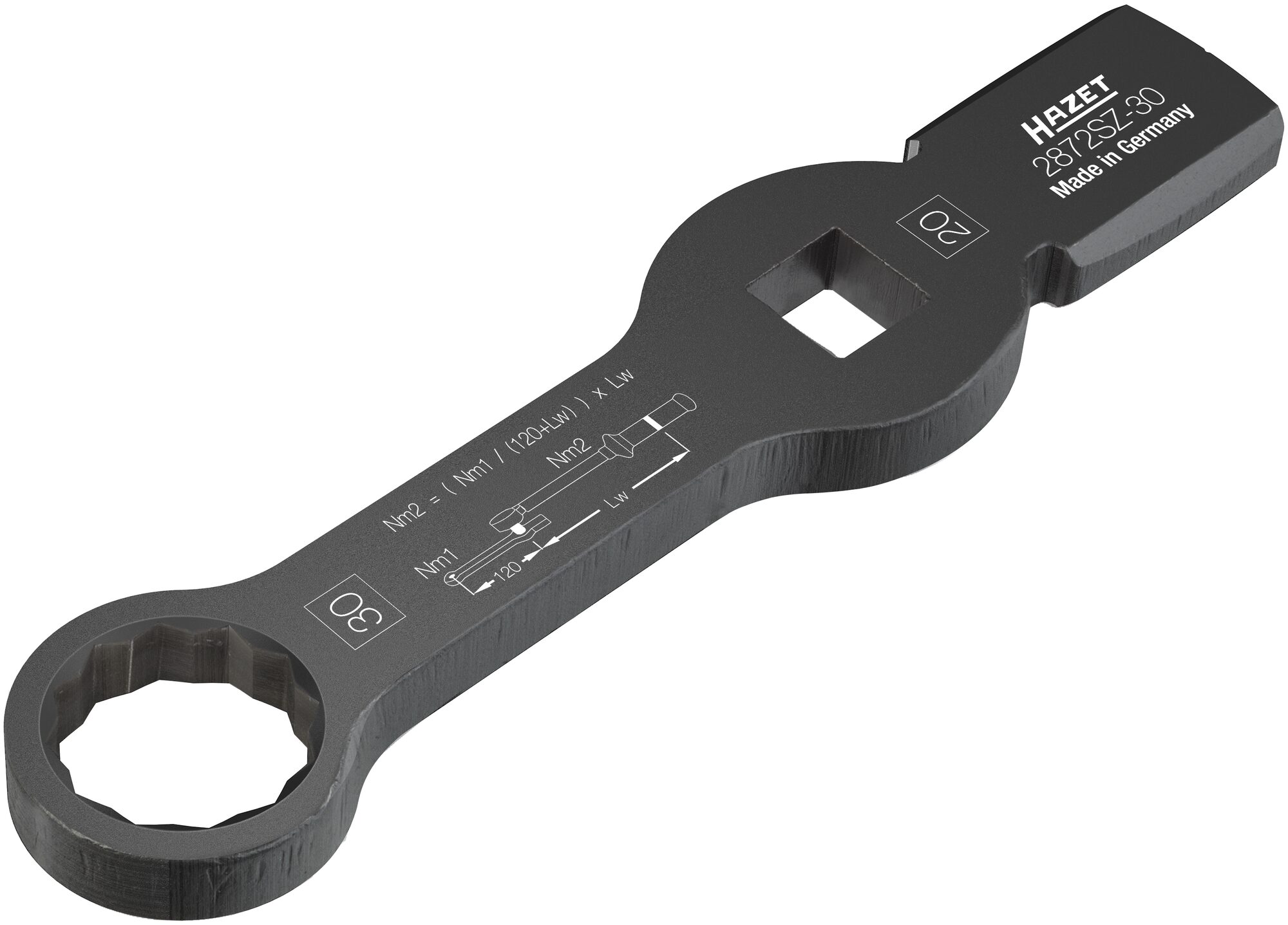 HAZET Schlag-Ringschlüssel ∙ mit 2 Schlagflächen 2872SZ-30 ∙ 3/4 Zoll (20 mm) Vierkant hohl ∙ Außen Doppelsechskant Profil ∙ SW 30 mm Produktbild img7 L