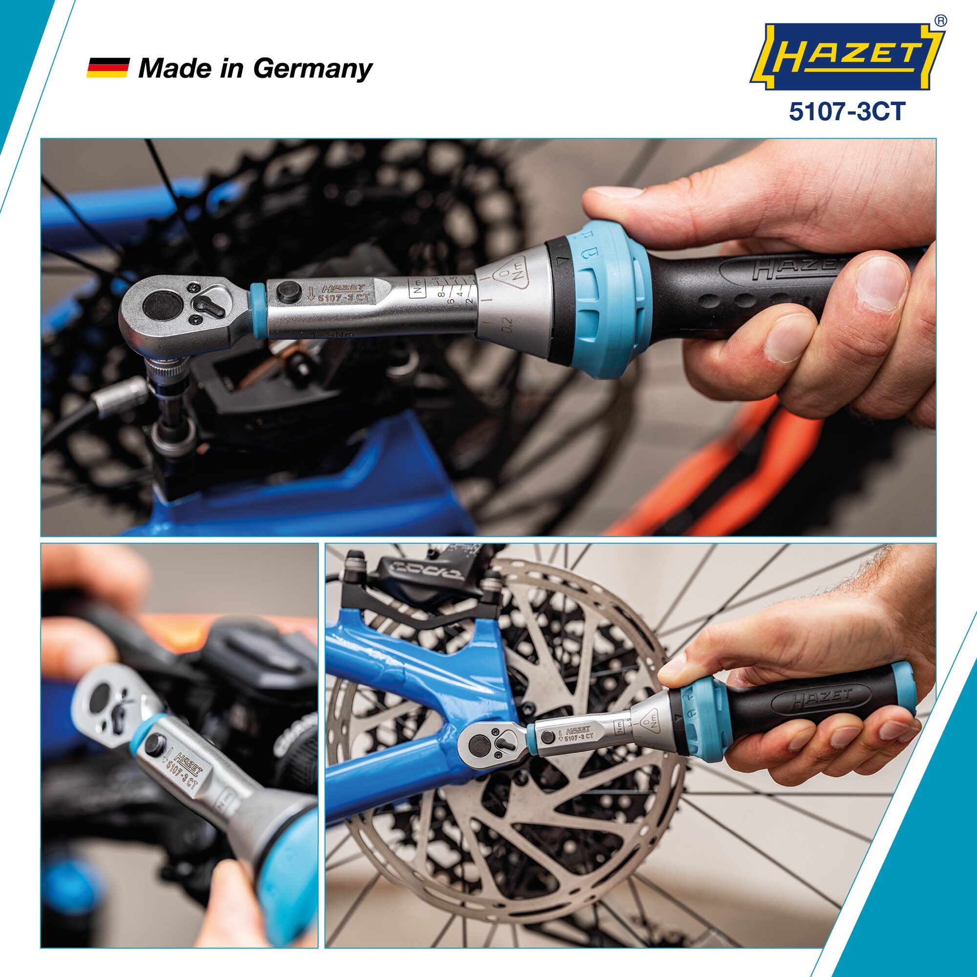 HAZET Drehmomentschlüssel 5107-3CT ∙ Drehmomentbereich min-max: 1 – 9 Nm ∙ Genauigkeit: 4% ∙ 1/4 Zoll (6,3 mm) Vierkant massiv ∙ Länge: 234 mm Produktbild img3 L