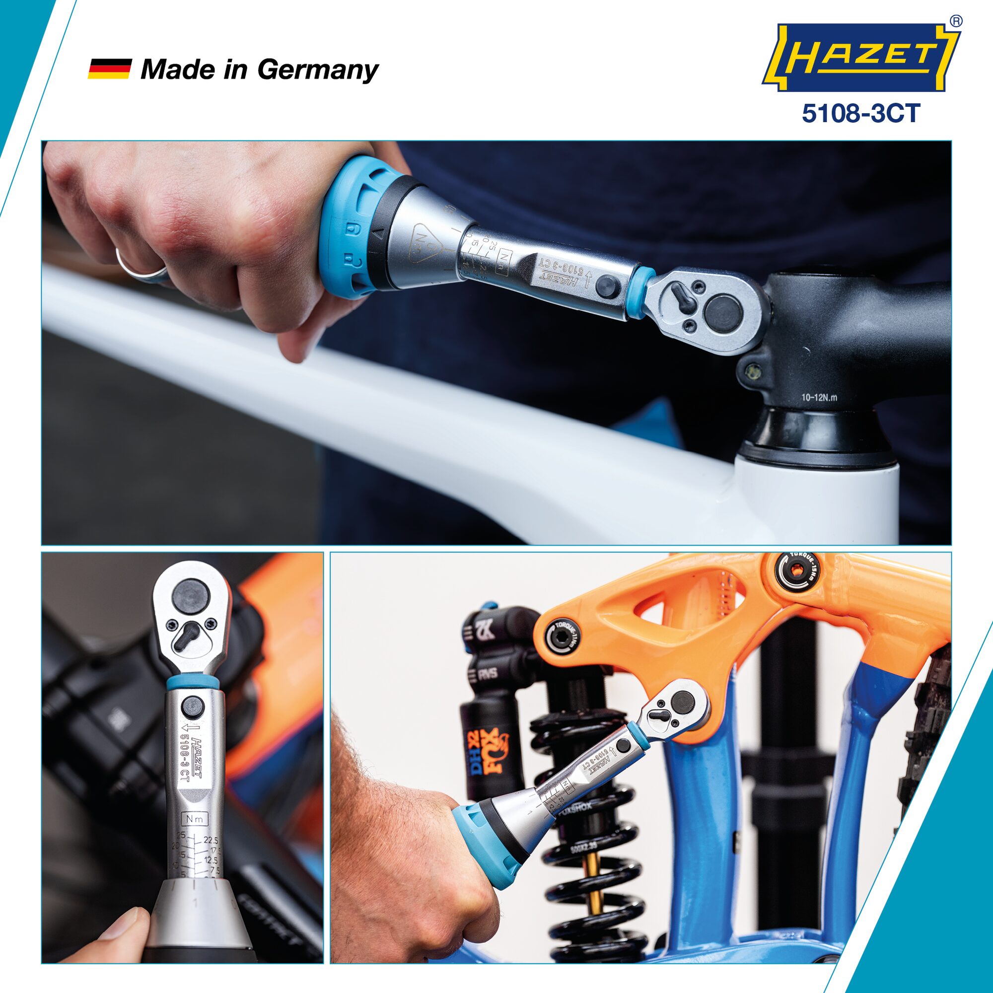 HAZET Drehmomentschlüssel mit DAkkS-Kalibrierschein 5108-3CTCAL ∙ Drehmomentbereich min-max: 2.5 – 25 Nm ∙ Genauigkeit: 3% ∙ 1/4 Zoll (6,3 mm) Vierkant massiv ∙ Länge: 234 mm Produktbild img3 L