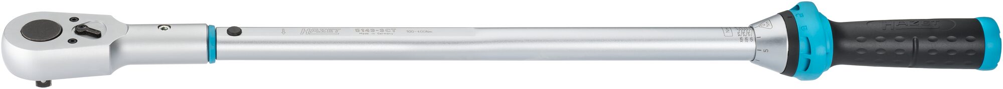 HAZET Drehmomentschlüssel mit DAkkS-Kalibrierschein 5143-3CTCAL ∙ Drehmomentbereich min-max: 100 – 400 Nm ∙ Genauigkeit: 3% ∙ 1/2 Zoll (12,5 mm) Vierkant massiv ∙ Länge: 790 mm Produktbild img2 L