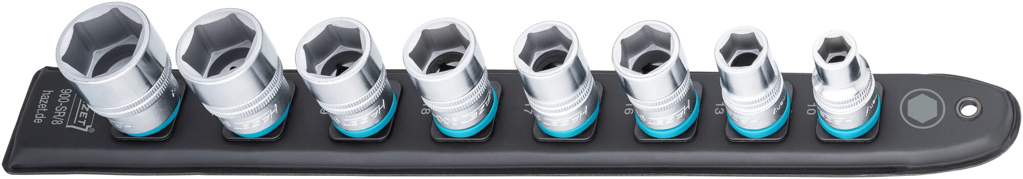 HAZET SmartRail ∙ Flexible Kunststoff-Steckleiste 900-SR/8 ∙ 1/2 Zoll (12,5 mm) Vierkant hohl ∙ 8-teilig ∙ 10 ∙ 13 ∙ 16 ∙ 17 ∙ 18 ∙ 19 ∙ 22 ∙ 24 Produktbild img2 L