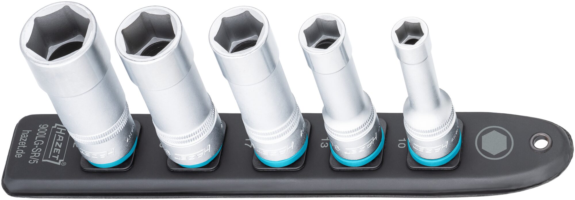 HAZET SmartRail ∙ Flexible Kunststoff-Steckleiste 900LG-SR/5 ∙ 1/2 Zoll (12,5 mm) Vierkant hohl ∙ Außen Sechskant-Tractionsprofil ∙ 5-teilig ∙ 10 ∙ 13 ∙ 17 ∙ 19 ∙ 22 Produktbild img2 L