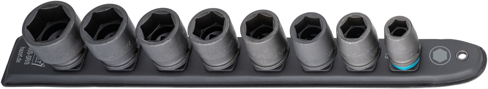 HAZET SmartRail ∙ Flexible Kunststoff-Steckleiste 900S-SR/8 ∙ 1/2 Zoll (12,5 mm) Vierkant hohl ∙ Außen Sechskant-Tractionsprofil ∙ 8-teilig ∙ 13 ∙ 17 ∙ 18 ∙ 19 ∙ 21 ∙ 22 ∙ 24 ∙ 27 Produktbild img2 L