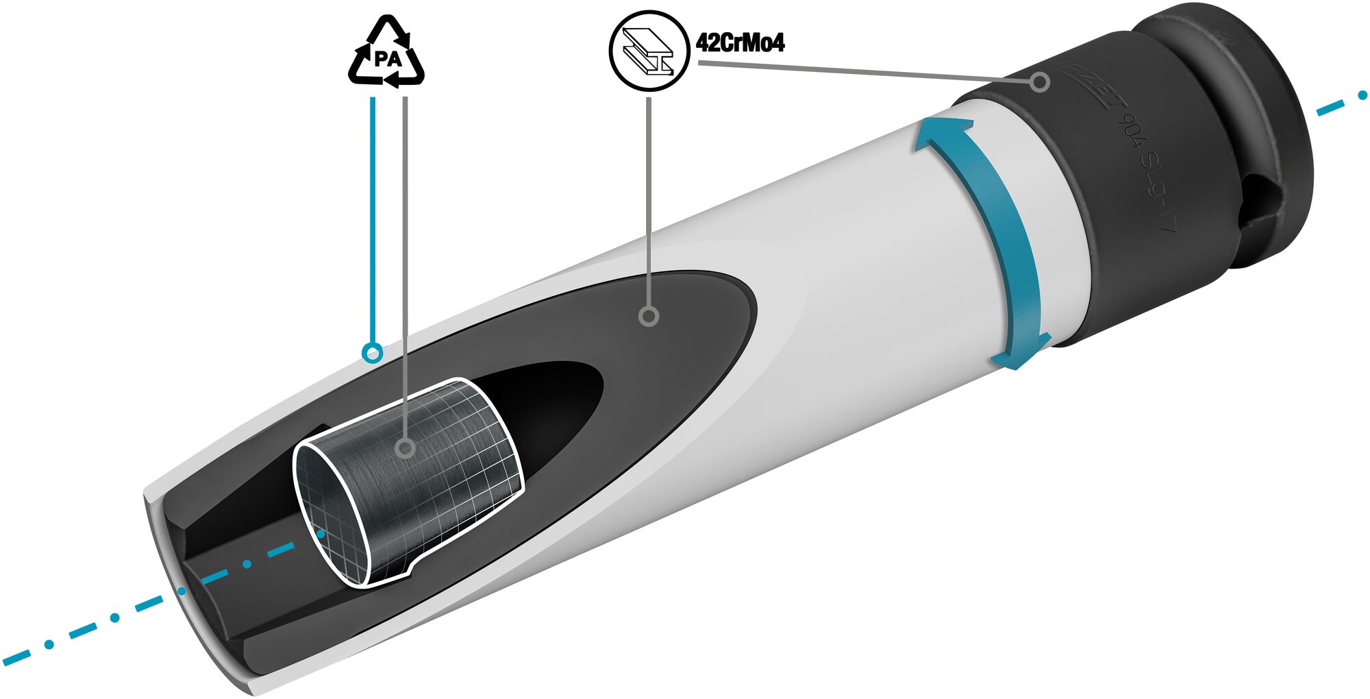 HAZET Schlag-, Maschinenschrauber Steckschlüsseleinsatz ∙ extralang 904SLG-17 ∙ 1/2 Zoll (12,5 mm) Vierkant hohl ∙ Außen Sechskant-Tractionsprofil ∙ SW 17 mm Produktbild img6 L