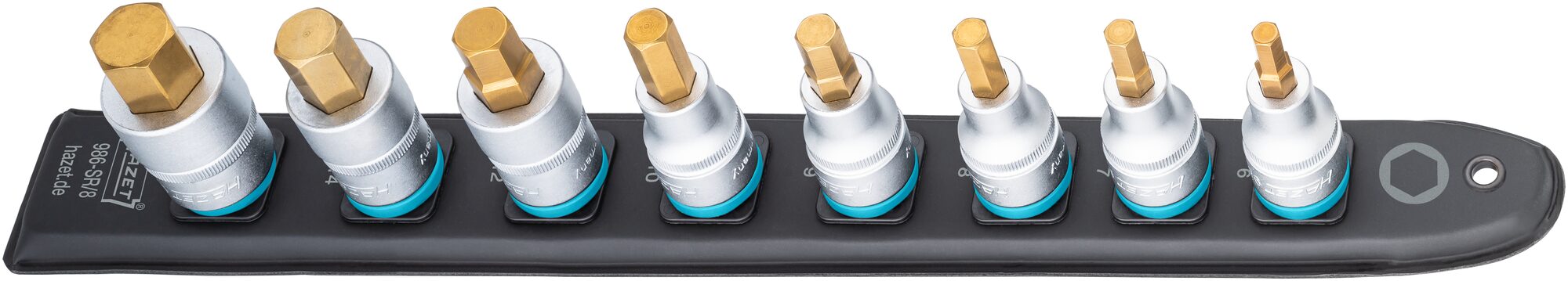 HAZET SmartRail ∙ Flexible Kunststoff-Steckleiste 986-SR/8 ∙ 1/2 Zoll (12,5 mm) Vierkant hohl ∙ Innen Sechskant Profil ∙ 8-teilig ∙ 6 ∙ 7 ∙ 8 ∙ 9 ∙ 10 ∙ 12 ∙ 14 ∙ 17 Produktbild img2 L