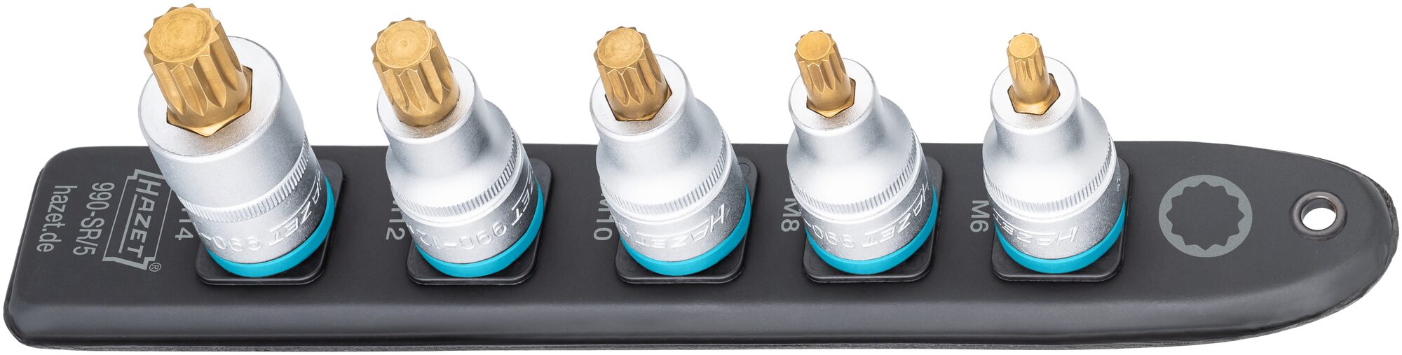HAZET SmartRail ∙ Flexible Kunststoff-Steckleiste 990-SR/5 ∙ 1/2 Zoll (12,5 mm) Vierkant hohl ∙ Innen Vielzahn Profil XZN ∙ 5-teilig ∙ M6 ∙ M8 ∙ M10 ∙ M12 ∙ M14 Produktbild img3 L