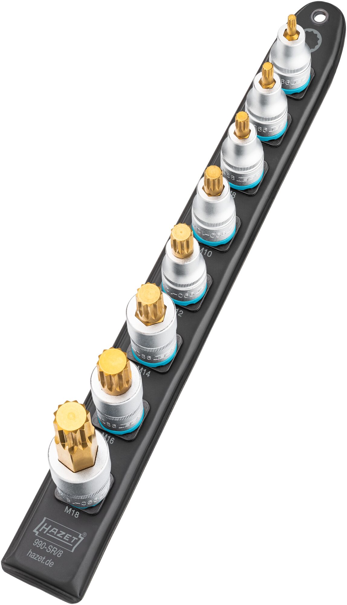 HAZET SmartRail ∙ Flexible Kunststoff-Steckleiste 990-SR/8 ∙ 1/2 Zoll (12,5 mm) Vierkant hohl ∙ Innen Vielzahn Profil XZN ∙ 8-teilig ∙ M5 ∙ M6 ∙ M8 ∙ M10 ∙ M12 ∙ M14 ∙ M16 ∙ M18 Produktbild img2 L