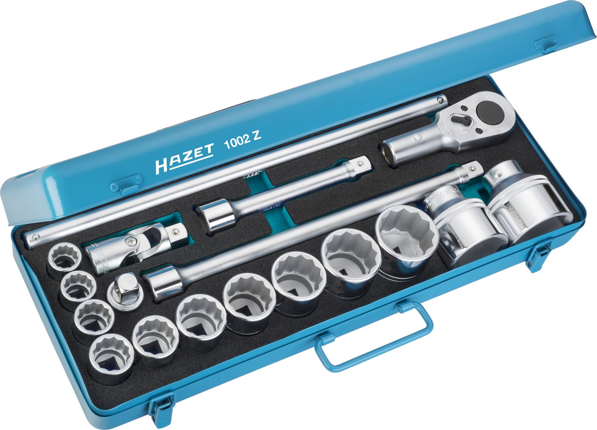 HAZET Steckschlüssel Satz 1002Z ∙ 3/4 Zoll (20 mm) Vierkant hohl ∙ 18-teilig ∙ 22 ∙ 24 ∙ 27 ∙ 30 ∙ 32 ∙ 36 ∙ 38 ∙ 41 ∙ 46 ∙ 50 ∙ 55 ∙ 60 Produktbild img1 L