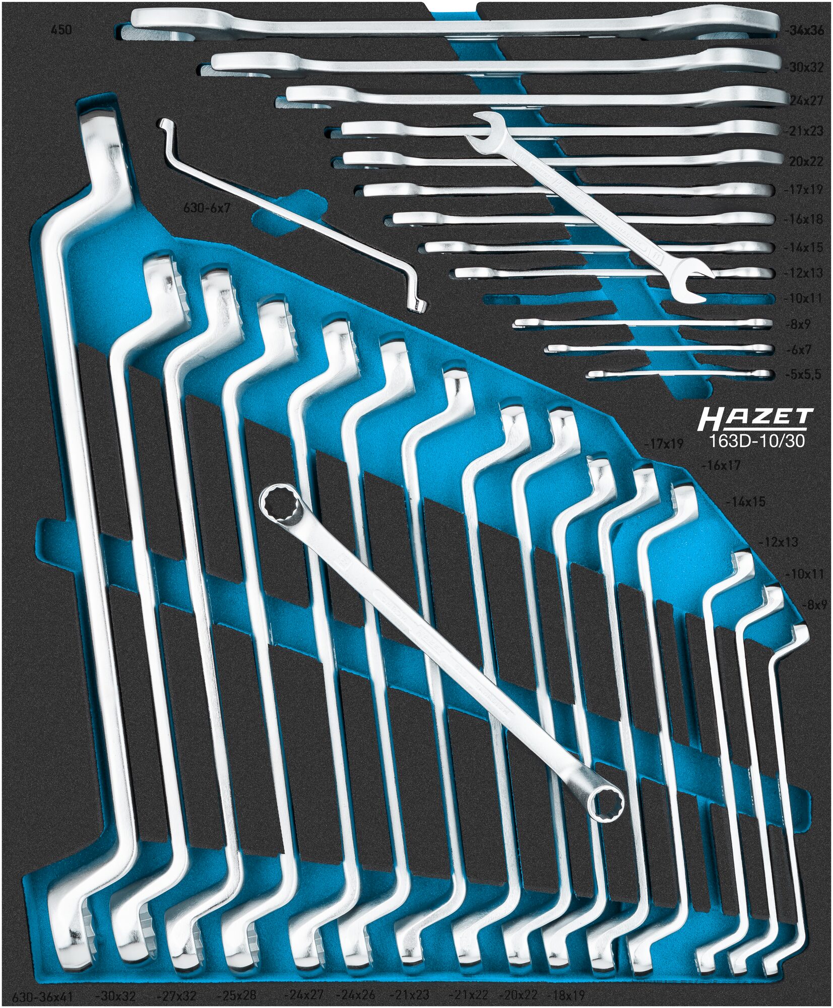 HAZET Schraubenschlüssel Satz 163D-10/30 ∙ 30-teilig ∙ 5 x 5,5 – 36 x 41 Produktbild img1 L