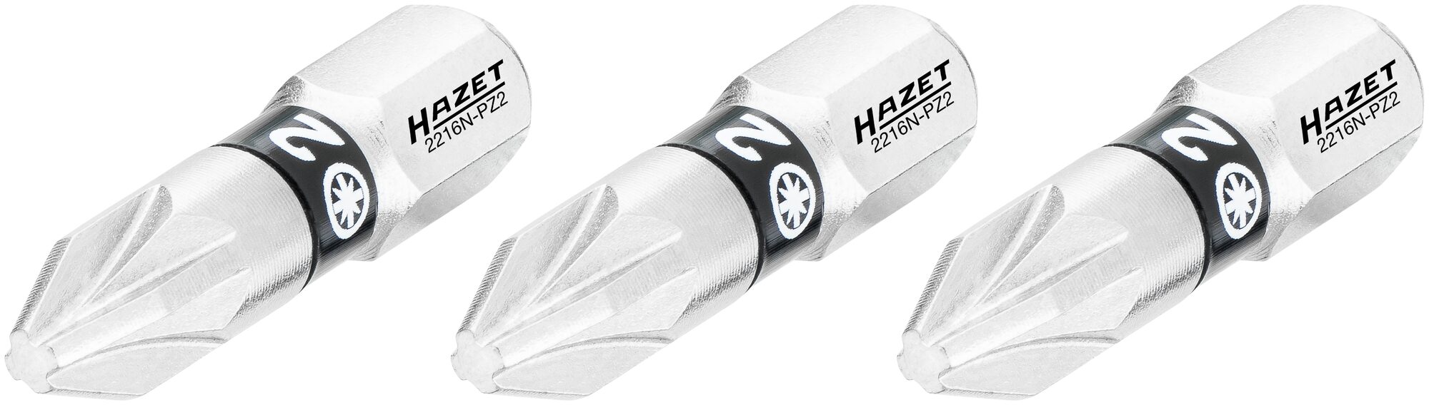 HAZET Bit 2216N-PZ2/3 ∙ 1/4 Zoll (6,3 mm) Sechskant massiv ∙ Pozidriv Profil PZ ∙ 3-teilig ∙ SW PZ2 Produktbild img1 L