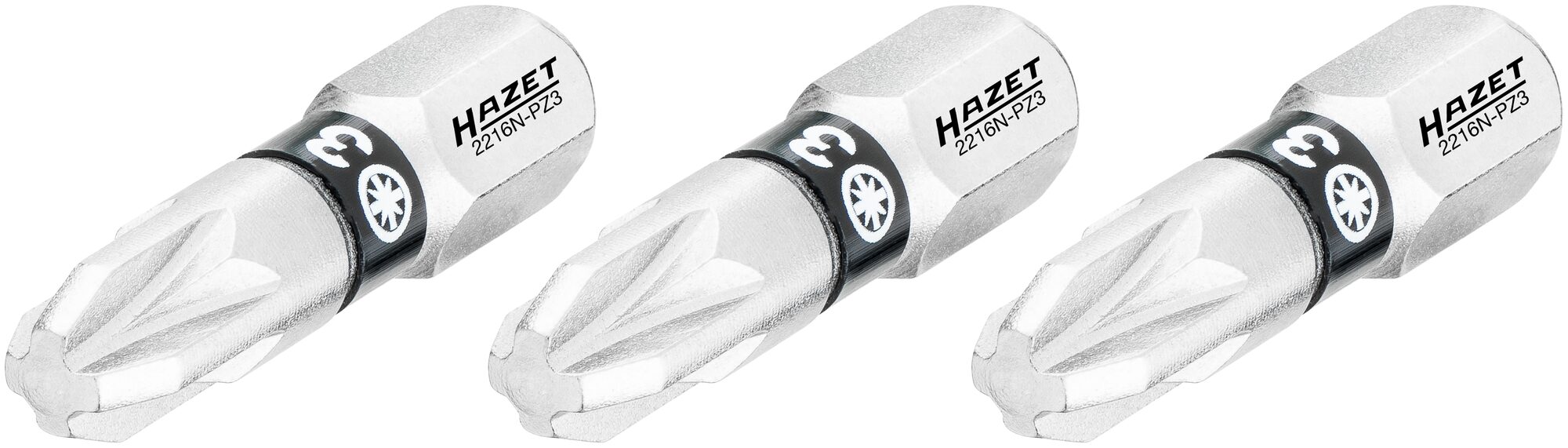 HAZET Bit 2216N-PZ3/3 ∙ 1/4 Zoll (6,3 mm) Sechskant massiv ∙ Pozidriv Profil PZ ∙ 3-teilig ∙ SW PZ3 Produktbild img1 L