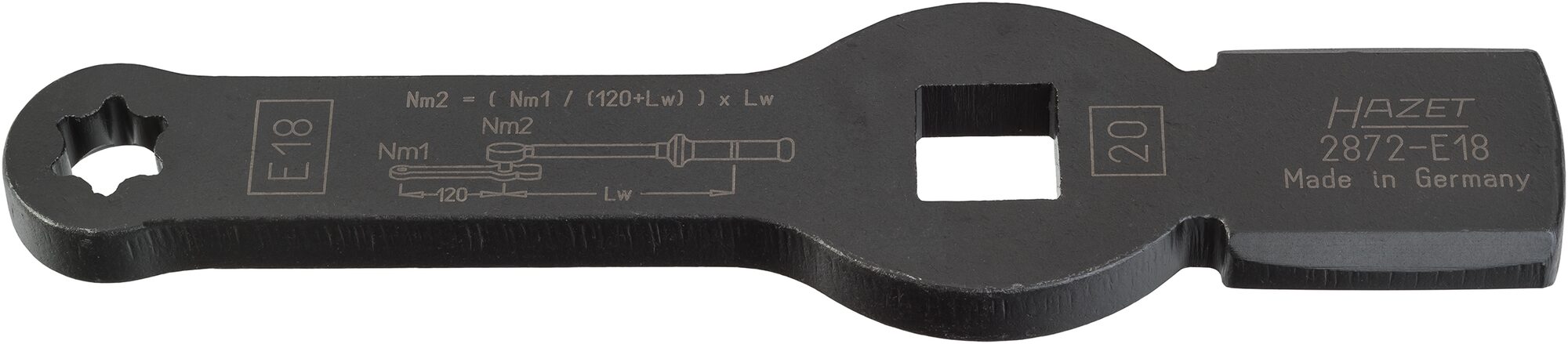 HAZET Schlag-Ringschlüssel ∙ mit 2 Schlagflächen 2872-E18 ∙ 3/4 Zoll (20 mm) Vierkant hohl ∙ Außen TORX® Profil ∙ SW E18 Produktbild img1 L