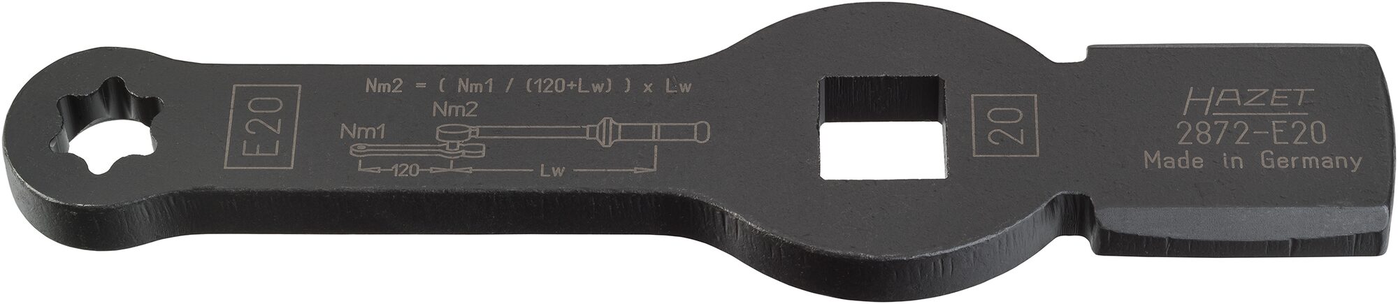 HAZET Schlag-Ringschlüssel ∙ mit 2 Schlagflächen 2872-E20 ∙ 3/4 Zoll (20 mm) Vierkant hohl ∙ Außen TORX® Profil ∙ SW E20 Produktbild img1 L