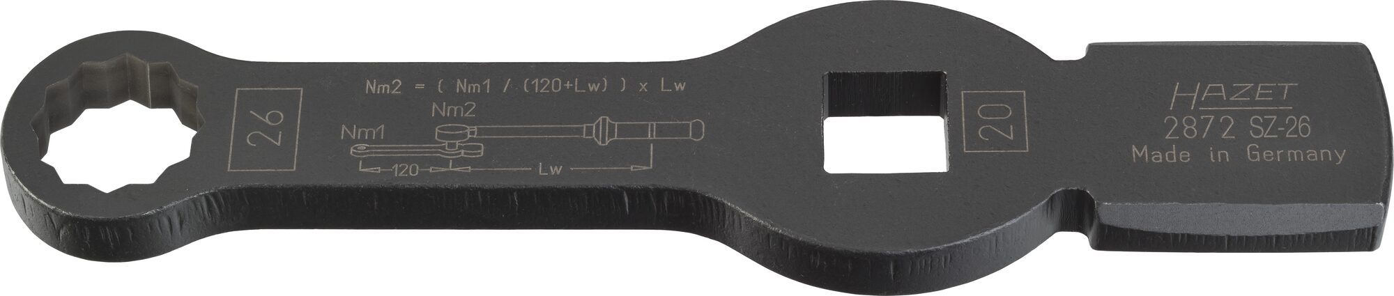HAZET Schlag-Ringschlüssel ∙ mit 2 Schlagflächen 2872SZ-26 ∙ 3/4 Zoll (20 mm) Vierkant hohl ∙ Außen Doppelsechskant Profil ∙ SW 26 mm Produktbild img1 L