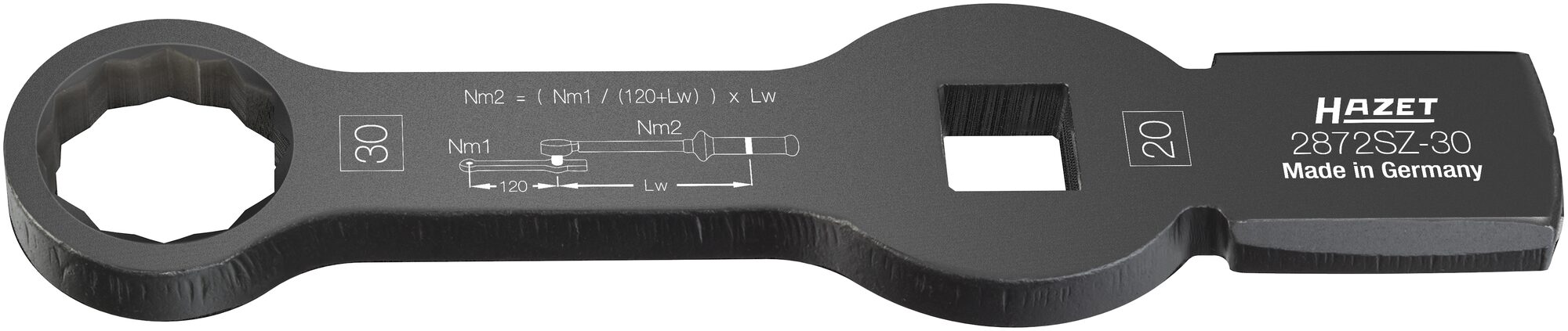HAZET Schlag-Ringschlüssel ∙ mit 2 Schlagflächen 2872SZ-30 ∙ 3/4 Zoll (20 mm) Vierkant hohl ∙ Außen Doppelsechskant Profil ∙ SW 30 mm Produktbild img1 L