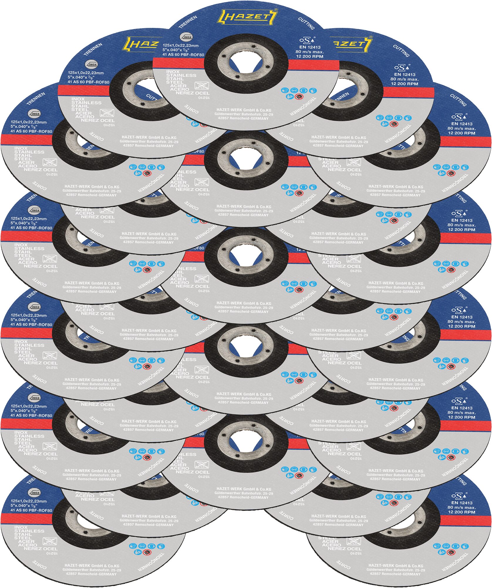 HAZET Trennscheiben Satz ∙ 125 x 1 x 22,23 mm (5 x 0,40 x 7⁄8″) 9233-010/25 ∙ 25-teilig Produktbild img1 L