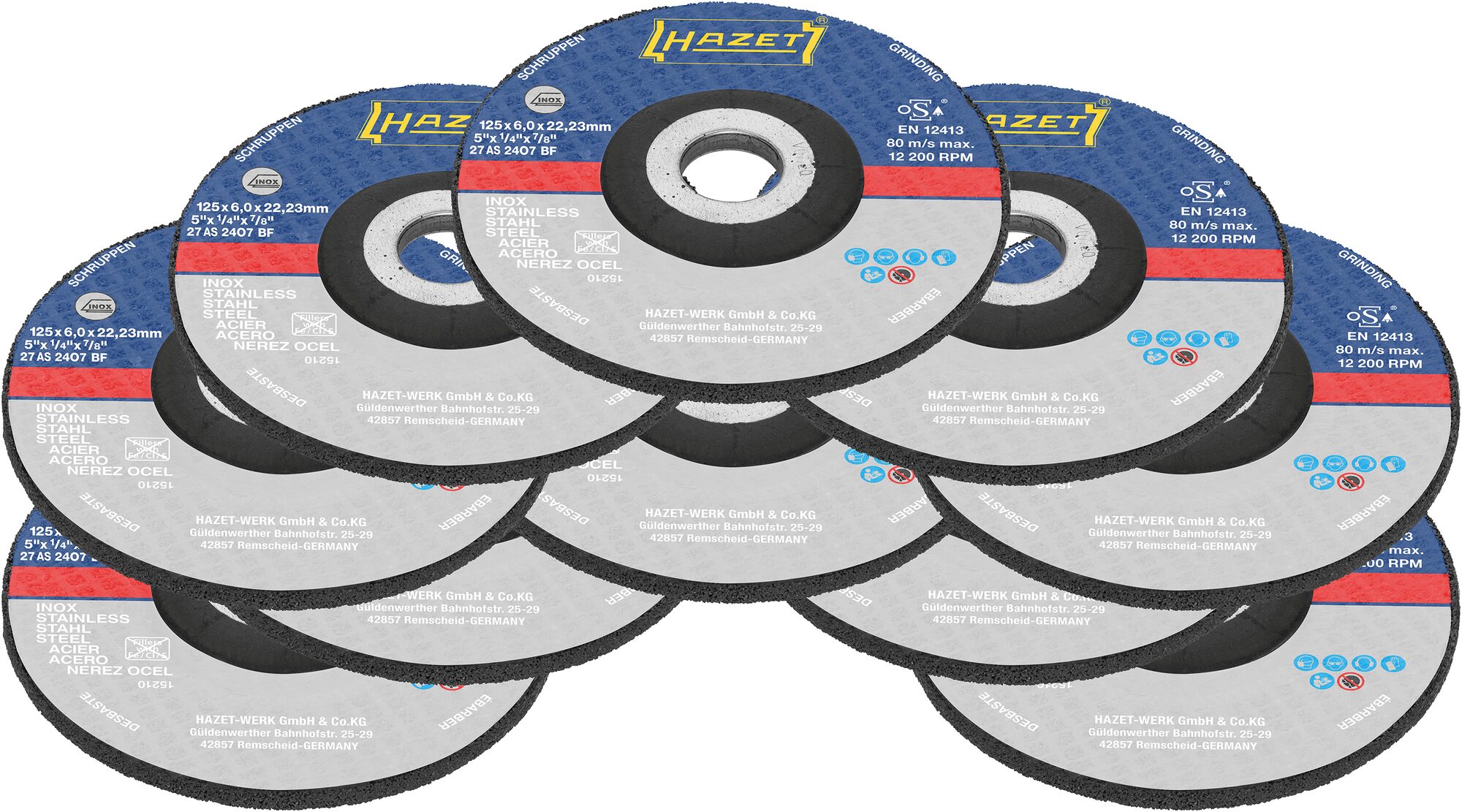 HAZET Schruppscheiben Satz ∙ 125 x 6 x 22,23 mm (5 x 1⁄4 x 7⁄8″) 9233-011/10 ∙ 10-teilig Produktbild img1 L