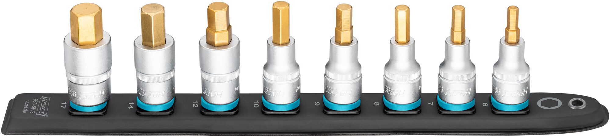 HAZET SmartRail ∙ Flexible Kunststoff-Steckleiste 986-SR/8 ∙ 1/2 Zoll (12,5 mm) Vierkant hohl ∙ Innen Sechskant Profil ∙ 8-teilig ∙ 6 ∙ 7 ∙ 8 ∙ 9 ∙ 10 ∙ 12 ∙ 14 ∙ 17 Produktbild img1 L