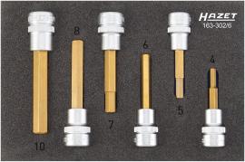 HAZET Schraubendreher-Steckschlüsseleinsatz Satz 163-302/6 ∙ 3/8 Zoll (10 mm) Vierkant hohl ∙ Innen Sechskant Profil ∙ 6-teilig ∙ 4 – 10 Produktbild