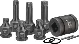 HAZET Schlag-, Maschinenschrauber Schraubendreher-Steckschlüsseleinsatz Satz 990S/11 ∙ 3/4 Zoll (20 mm) Vierkant hohl, 1/2 Zoll (12,5 mm) Vierkant hohl, 24 mm Außen-Sechskant ∙ Innen Vielzahn Profil XZN ∙ 11-teilig ∙ M14 ∙ M16 ∙ M18 Produktbild