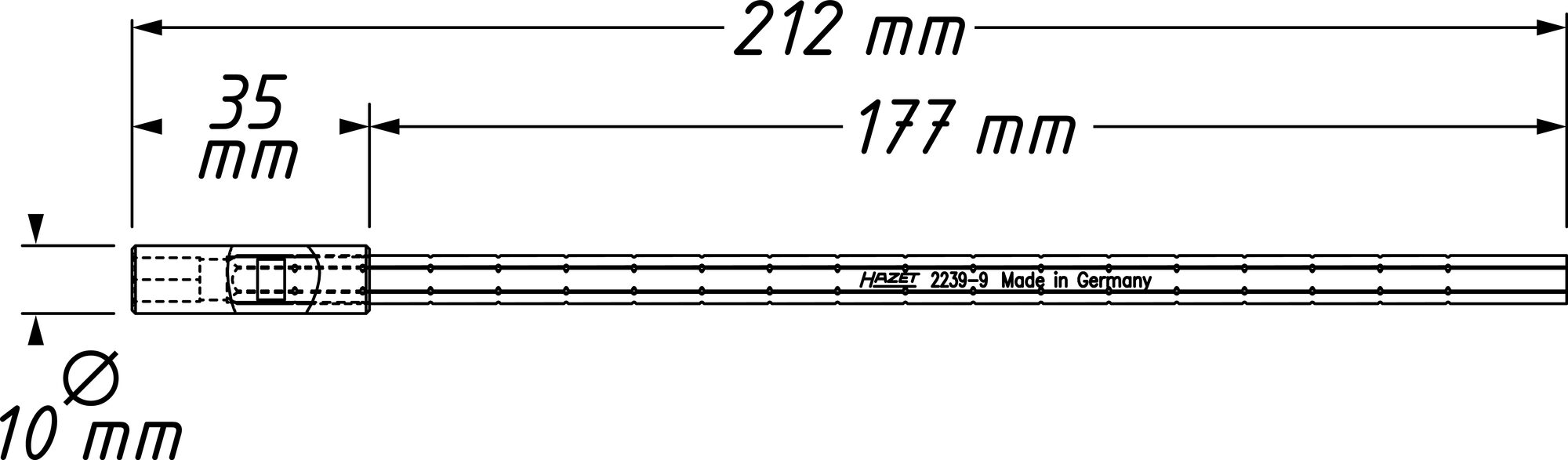 HAZET Bithalter Verlängerung 2239-9 ∙ 1/4 Zoll (6,3 mm) Sechskant massiv ∙ 1/4 Zoll (6,3 mm) Sechskant hohl ∙ Länge: 212 mm Produktbild img4 L
