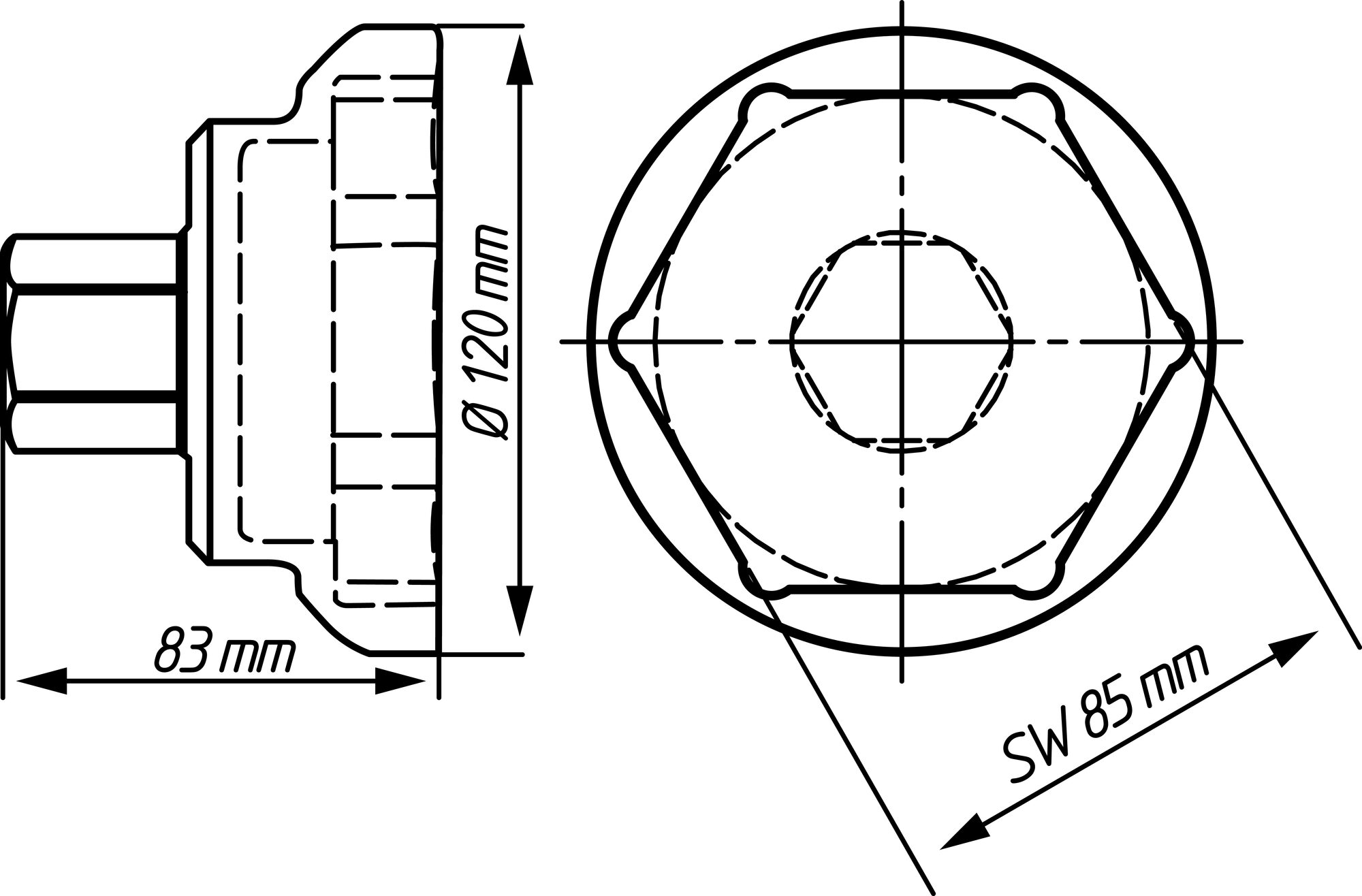 HAZET Nkw Achsmutter-Steckschlüssel 4937-85 ∙ Außen Sechskant Profil ∙ SW 85 mm Produktbild img3 L