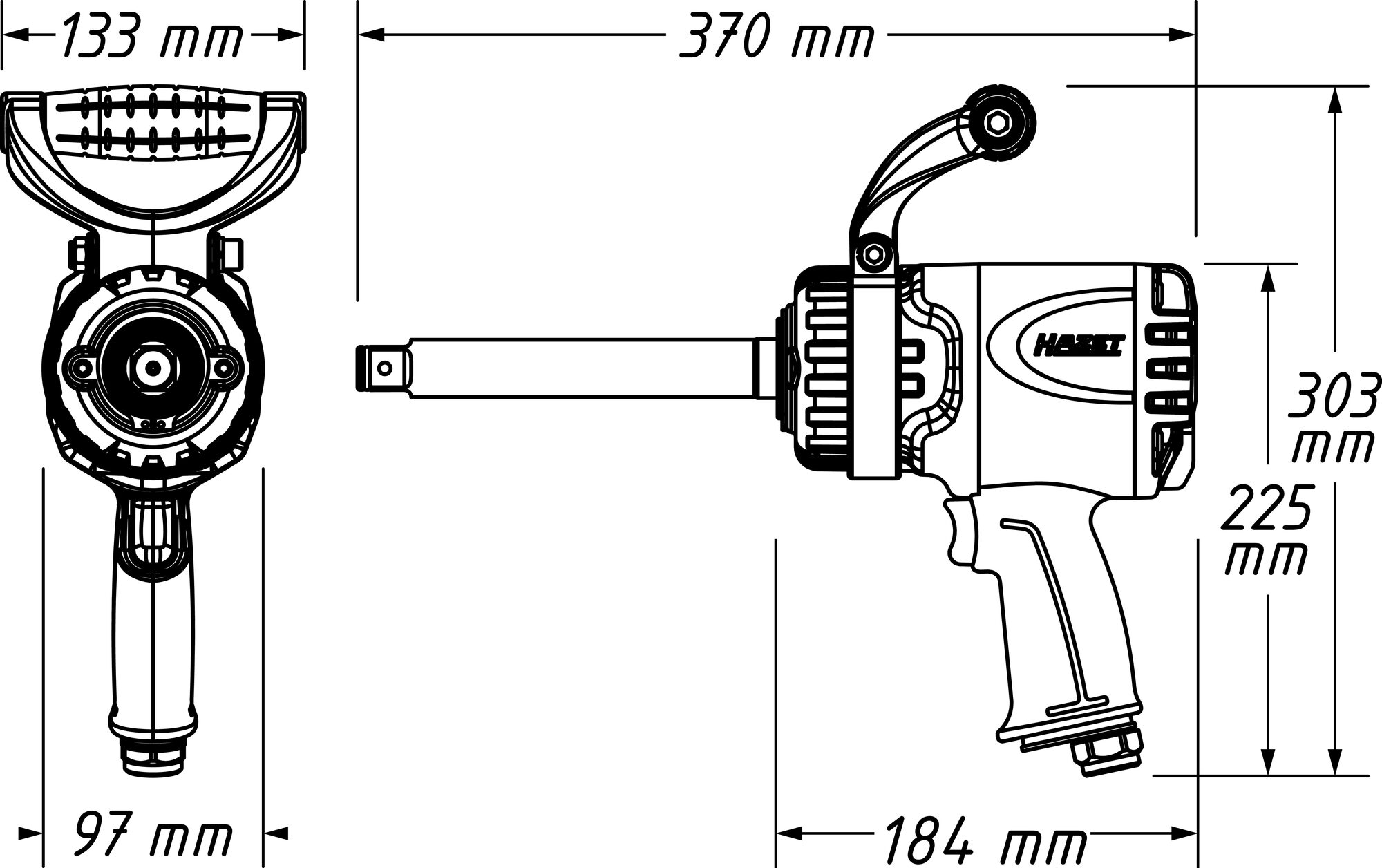 HAZET Twin Turbo Schlagschrauber ∙ lange Spindel 9013LGTT ∙ Lösemoment maximal [Nm]: 3800 Nm ∙ 3/4 Zoll (20 mm) Vierkant massiv ∙ Hochleistungs-Doppelhammer-Schlagwerk Produktbild img6 L
