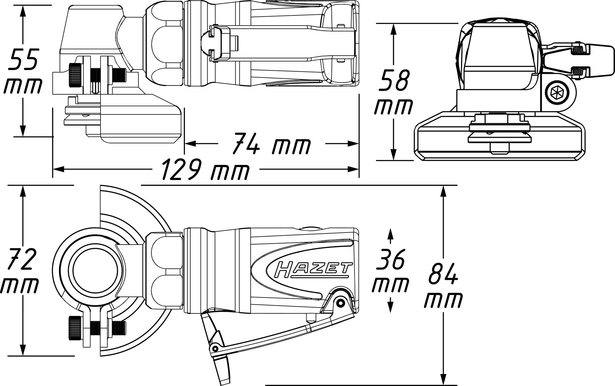 HAZET Mini Winkelschleifer 9033M-7 ∙ Länge: 129 mm Produktbild img6 L
