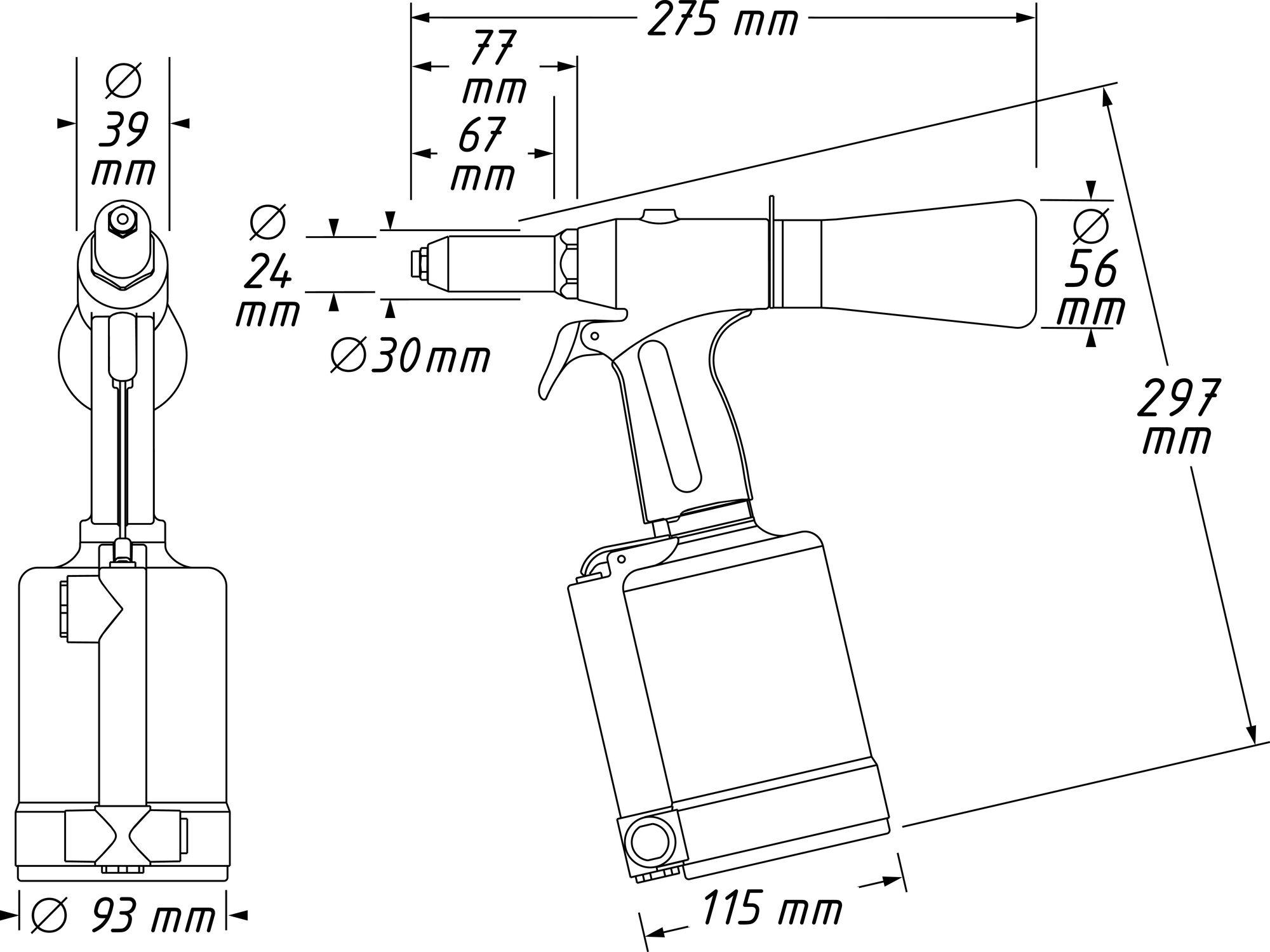 HAZET Blindniet Pistole 9037N-2 ∙ Länge: 296,6 mm Produktbild img8 L