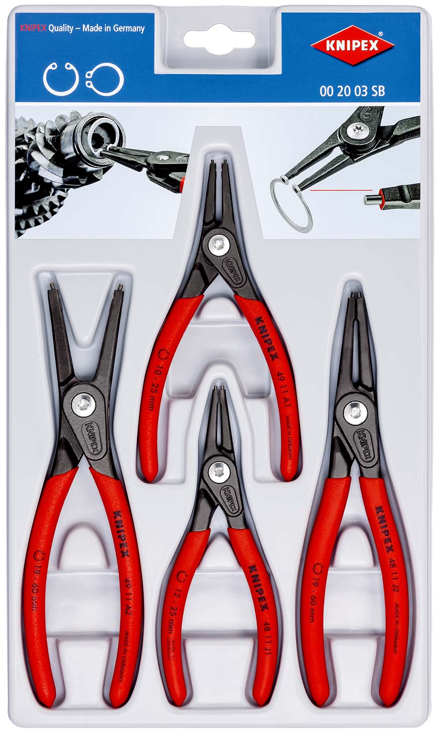 KNIPEX 00 20 03 SB Präzisions-Sicherungsringzangen-Set 4-teilig Produktbild img1 L