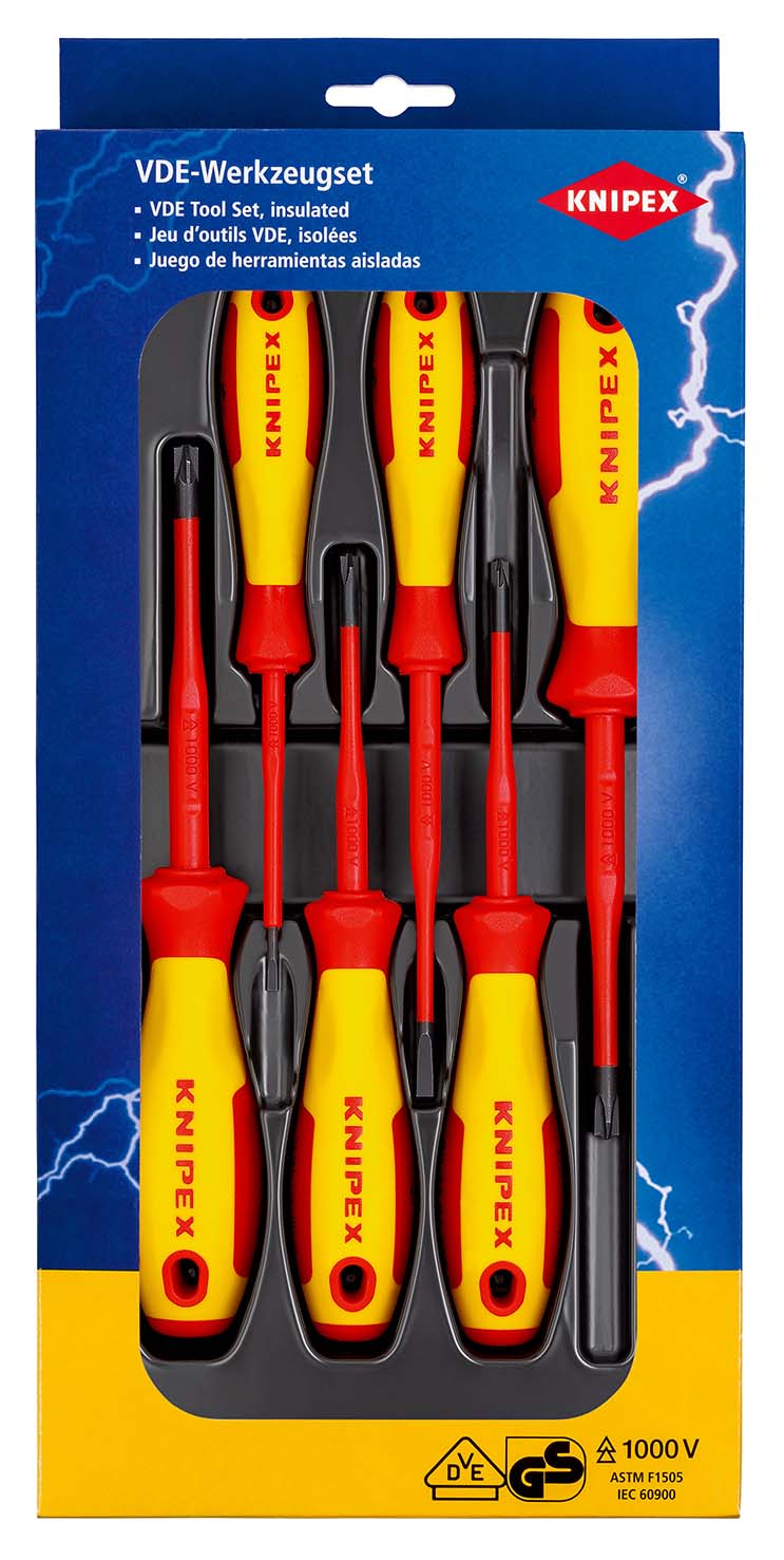 KNIPEX 00 20 12 V05 VDE Schraubendreher-Paket PlusMinus / Schlitz 6-teilig Produktbild img1 L