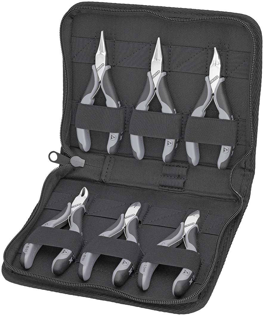 KNIPEX 00 20 17 Elektronikzangen-Set mit Werkzeugen für Arbeiten an elektronischen Bauteilen 6-teilig 220 mm Produktbild img1 L