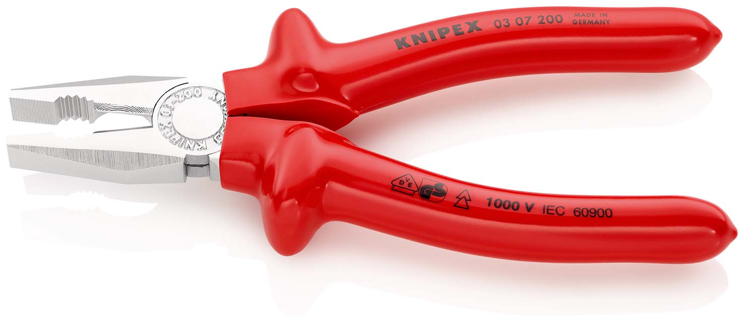 KNIPEX 03 07 200 Kombizange 200 mm verchromt tauchisoliert, VDE-geprüft Produktbild img2 L
