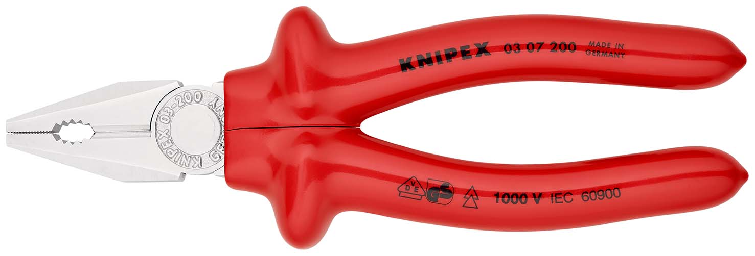 KNIPEX 03 07 200 Kombizange 200 mm verchromt tauchisoliert, VDE-geprüft Produktbild img1 L