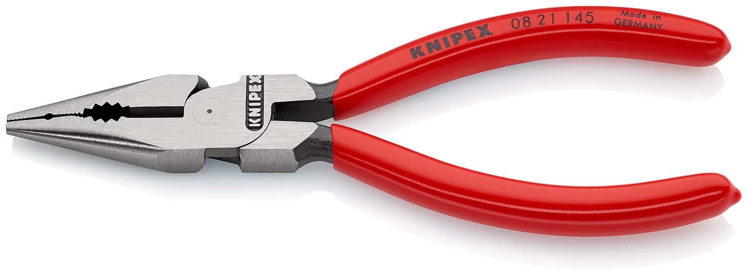 KNIPEX 08 21 145 Spitz-Kombizange 145 mm schwarz atramentiert mit Kunststoff überzogen poliert Produktbild img1 L
