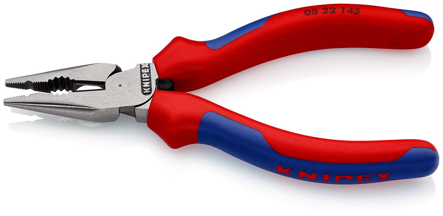 KNIPEX 08 22 145 Spitz-Kombizange 145 mm schwarz atramentiert mit Mehrkomponenten-Hüllen poliert Produktbild img2 L