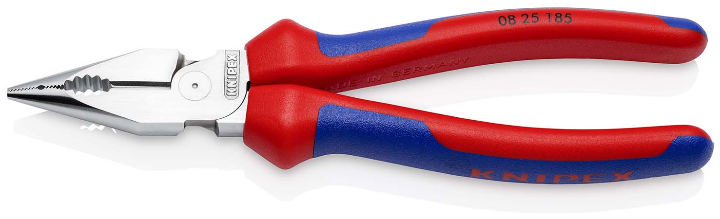 KNIPEX 08 25 185 Spitz-Kombizange 185 mm verchromt mit Mehrkomponenten-Hüllen poliert Produktbild img1 L