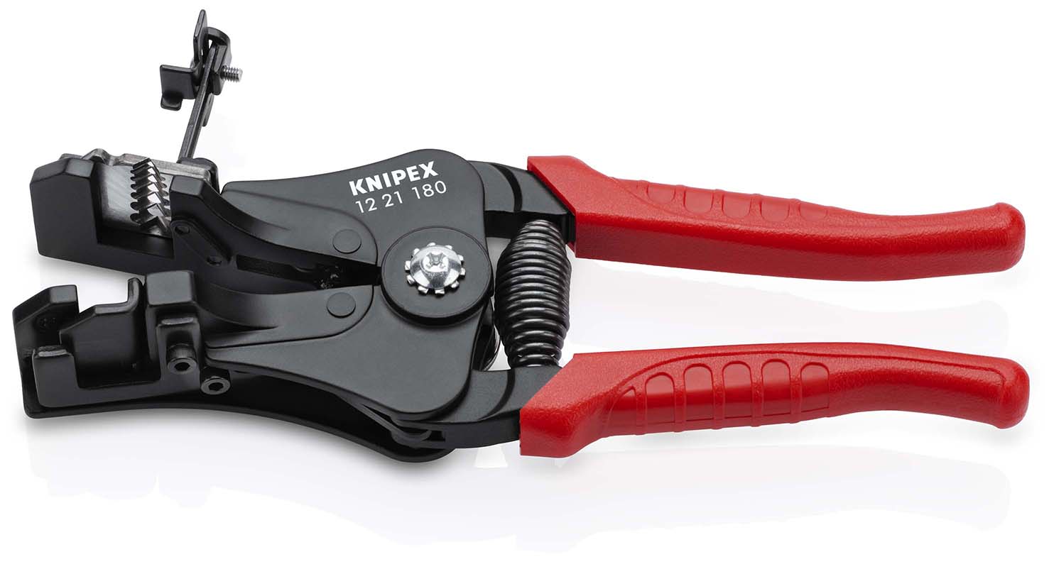 KNIPEX 12 21 180 Abisolierzange mit Formmessern 180 mm schwarz lackiert mit Kunststoff-Griffhüllen Produktbild img2 L