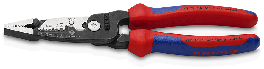 KNIPEX 13 72 200 ME Multifunktions-Elektrikerzange metrisches Modell 200 mm schwarz atramentiert mit Mehrkomponenten-Hüllen poliert Produktbild img1 L
