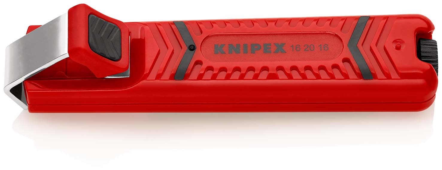KNIPEX 16 20 16 SB Abmantelungswerkzeug mit Schleppklinge 130 mm schlagfestes Kunststoffgehäuse Produktbild img1 L
