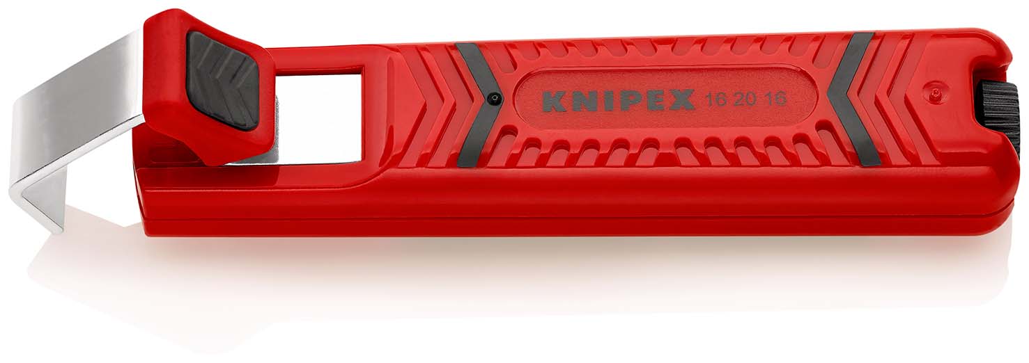 KNIPEX 16 20 16 SB Abmantelungswerkzeug mit Schleppklinge 130 mm schlagfestes Kunststoffgehäuse Produktbild img2 L